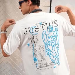 Men Printed, Typography Round Neck Cotton Blend White T-Shirt-image-5
