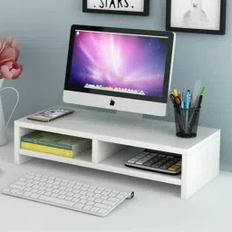 UniAart 2 Tiers Monitor Stand ,Save Space Laptop Stand with Storage Shelf & Phone Holder, Ergonomic Screen Riser for Computer, PC, Notebook(White) Laptop Stand image 2