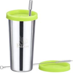 Lassi Glass With Straw & Extra Travel Lid & Cleaning Brush-Green Lid Glass Water/Juice Glass-image-44