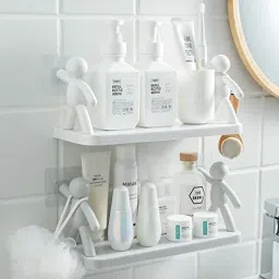 Multipurpose Wall Mount Self-Adhesive Plastic Storage Rack Plastic Wall Shelf-17