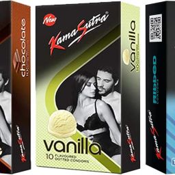 Chocolate, Vanilla And Ribbed Flavoured Dotted Condom-image-96