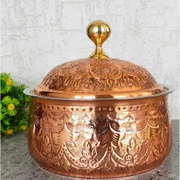 Steel Copper Casserole/Hot Pot With Deep Embossed Design & Brass Knob, 1000 ML Serve Casserole-picture-25