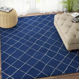 Blue Geometric Wool 4 ft x 6 ft Hand Tufted Carpet by Imperial Knots-picture-3