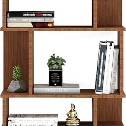 furneaser Adison Bookshelf Display Rack, S Shape ZigZag, Engineered Wood Semi-Open Book Shelf image 2
