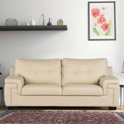 woodsworth from pepperfry Pedriate Leatherette 3 Seater Sofa in Beige Colour-picture-39