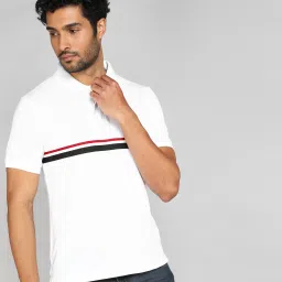 Men Striped Polo Neck Pure Cotton White T-Shirt-image-27