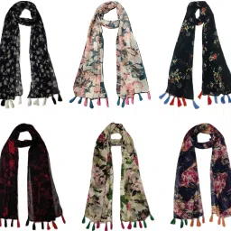 Floral Print Chiffon Women Multicolor Scarf, Stole, Fancy Scarf-image-80