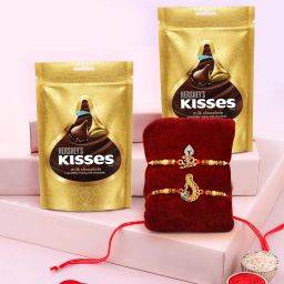Set of 2 Rakhi for Brother Men with 2 Hershey's Kisses Chocolate Packs Combo Assorted Gift Box-12