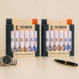 KUBER INDUSTRIES 12 Pcs Monogram Letter (K) Border White Handkerchief for Men Cotton | White ["White"] Handkerchief-image-35