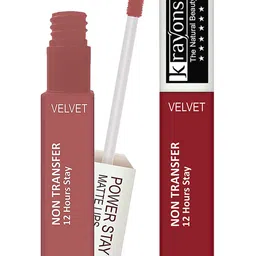 krayons Power Stay Non-Transfer   Matte Liquid Lipstick 4ml Each - Red Rush & Wow Nude image 3