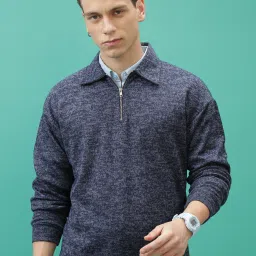 Men Solid Collared Neck Blue Sweater-image-57