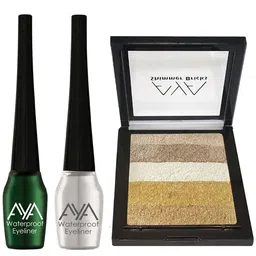 AYA Waterproof Liquid Eyeliner Set of 2-5 ml each & Shimmer Brick Highlighter image 2