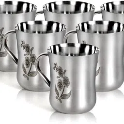 Pack of 6 Stainless Steel Stainless Steel Laser-Printed Cups – Set of 6 | 190ml | Mirror Polish Finish-31