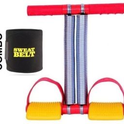 Combo Yellow Double Steel Spring with Sweat Belt Size Free Fitness Accessory Kit Kit-6
