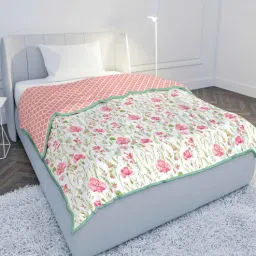 mayfair homes london Pink Cotton Floral 120 GSM Reversible Single Bed Dohar-picture-13