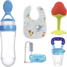Combo of 5 Baby Silicone Fresh Food Feeder/Nibbler/Teether/Finger Brush/Bib - 90 ml-image-12