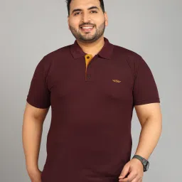 Plus Size Men Solid Polo Neck Polycotton Maroon T-Shirt-image-3