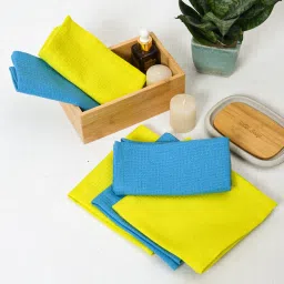 RATAN CART Blue & Yellow Waffle 11x11 Inch Face Towel Set of 6 ["Blue"] Handkerchief-image-52