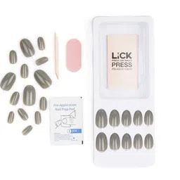 LICK 24 Pcs Artificial Reusable Oval Nail Extensions with Application Kit - Grey image 2