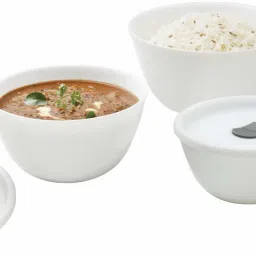 Opalware Serving Bowl Opalware Solid Serving Bowl with Lid - 500ml, 750ml, 1L, Set of 3, White-image-7