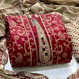 Unstitched Pure Cotton Kurta & Churidar Material Embroidered-image-70