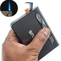 viovi FOCUS Long Cloud Grey Cigarette Case with Inbuilt Lighter I Ideal for 84mm King Size 10 pcs Cigarette Pocket Lighter image 2