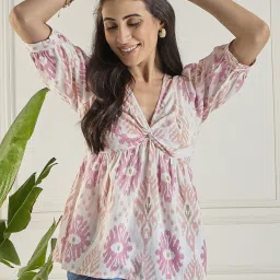Casual Regular Sleeves Geometric Print Women White, Pink Top-image-15