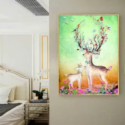 art street Deer Family Multicolour Engineered Wood Framed Canvas Wall Painting-picture-27