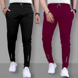 Pack of 2 Men Solid Black, Maroon Track Pants-image-42