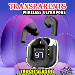 crecro Ultrapod Bluetooth Earbuds Headset Crystal Transparent Design,LED Display P84 Smart Headphones-image-125