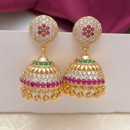 Gold Covering IMPON AD Stone Jhumiki Kammal/Earring 5 Metal/ 5 Pon Gold Beads Copper Drops & Danglers, Jhumki Earring-16