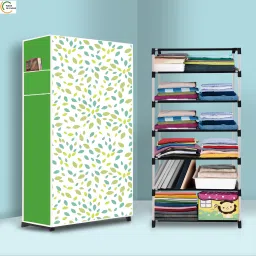 6 Shelf Foldable Collapsible Wardrobe Storage Organizer Almirah Cloth Rack PVC Collapsible Wardrobe-picture-13