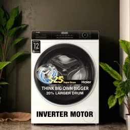 haier 7 kg AI with Inverter Motor,Puristeam and Refresh Function, Anti Bacterial Technology, Super Drum 525mm with Custom Wash Programs Fully Automatic Front Load Black, White image 3