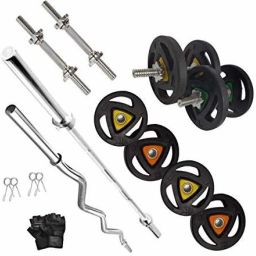 60 kg Metal Integrated Rubber Plates (2.5x4+15x2+10x2 = 60 kg) + 5ft curl & 7ft Straight 28mm Rod, 2 Dumbbell Rod Home Gym Combo-image-38