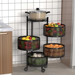 4-Layer Rotating Multipurpose Storage Rack Trolley with Wheels | Black Iron Fruit & Vegetable Basket-69