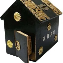 Wooden black colour hut shape coin bank with 1 lock and 2 keys Coin Bank Coin Bank-image-18