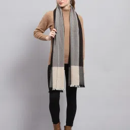 Self Design Wool Blend Women Grey Stole-image-2