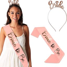 wobbox Stylish Bride To Be Sash, Bride Crown for Bachelorette-(Pink & Gold)-picture-23