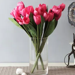 Dark Pink 9 Branch Artificial Decorative Tulip Flower Bunche, Set of 3 by Fourwalls-picture-25