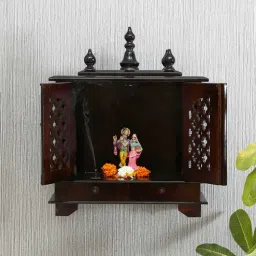 d'dass Brown Sheesham Wood & MDF Wall Mounted Mandir With Door-picture-20