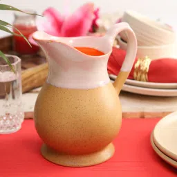 miah decor Earthy 1.8 Ltrs Beige & White Ceramic Water Jug-picture-1