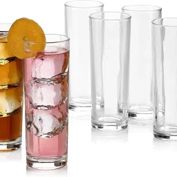 (Pack of 6) Clear Highball Water Drinking Glasses, Elegant and Durable Tall Bar Glassware Sets for Juice, Cocktails, Beer & Beverage Glass Set Water/Juice Glass-7