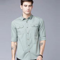 Men Slim Fit Solid Mandarin Collar Casual Shirt-image-76