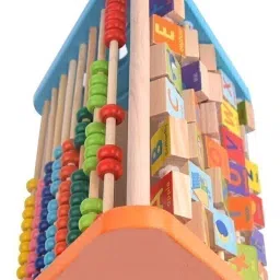 nijek store 5 in 1 Wooden Activity Triangle Center Cube Counting Beads Toys for Babies Montessori Learning Toy for 1-5 Year Old Kids image 2