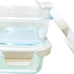 Square Borosilicate Glass Bowl Lunch Box Tiffin Container with Air Tight Lid 2 Containers Lunch Box-picture-19