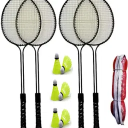 Badminton Combo Set /4PC Double shaft racket+ Badminton net +6 Shuttle cock Badminton Kit-image-8