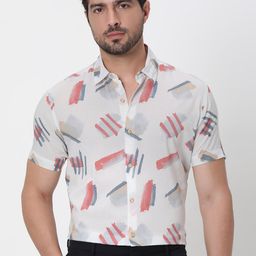 mufti Men Slim Fit Geometric Print Spread Collar Casual Shirt-picture-33