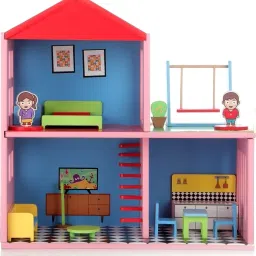Wooden Doll for Kids, Role Playing Doll House Set for Girls with 4 Rooms-image-31