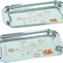 Stainless Steel Serving Tray Multipurpose Tray Dish Set of 2 Tray-image-21
