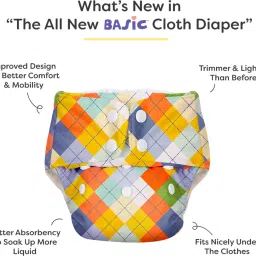 superbottoms Basic Certified Soft Fleece Lined Pocket Cloth Diaper with 1 Wet-Free Insert (FreeSize Reusable Adjustable Cloth Diaper,Fits from 5-17 kg, Geometric) image 2